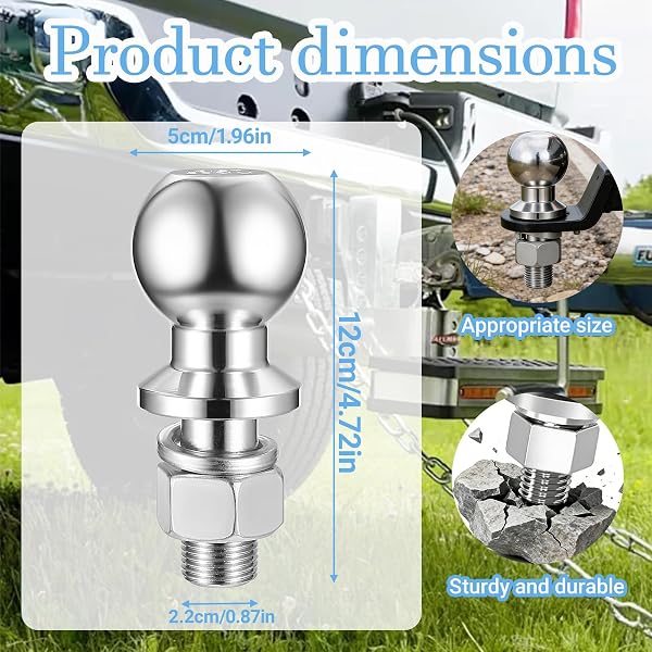 AEMCHDM Boule d’Attelage 50 mm 3,5T – Filetage M22 Universel, Acier Renforcé Antirouille – Kit Complet avec Écrou & Rondelle pour Remorque, Tracteur, Camping-Car - 2