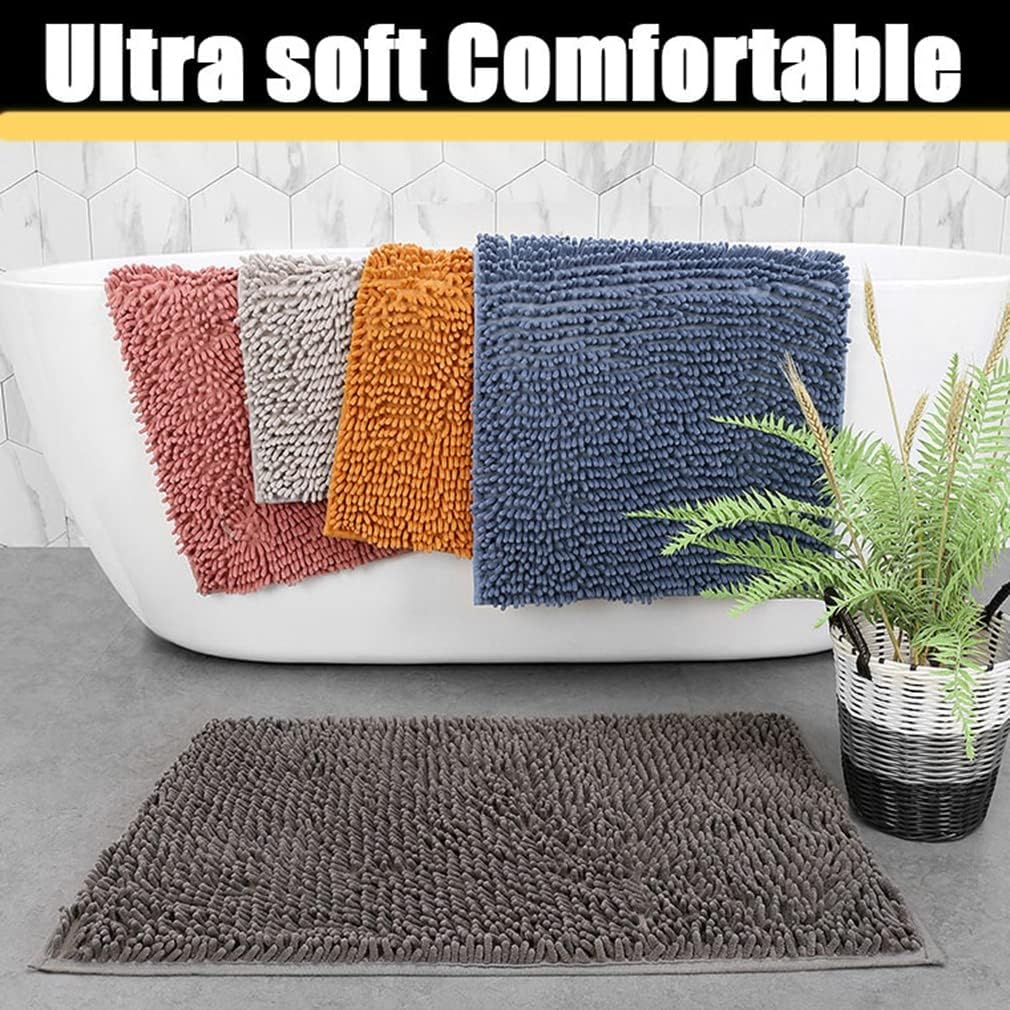 Chenille Bathroom Rugs Soft Shaggy and Absorbent Luxury Bath Mat Non Slip Carpet Mats for Tubs Toilet Showers Machine Washable Small Bathmat Doormat Solid 20" X 31" Red