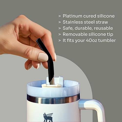 Miniatura 6 de purifyou Pajitas de acero inoxidable de 14.5 pulgadas con puntas de silicona de platino, para Stanley y otros vasos de 40 onzas, juego extra largo y