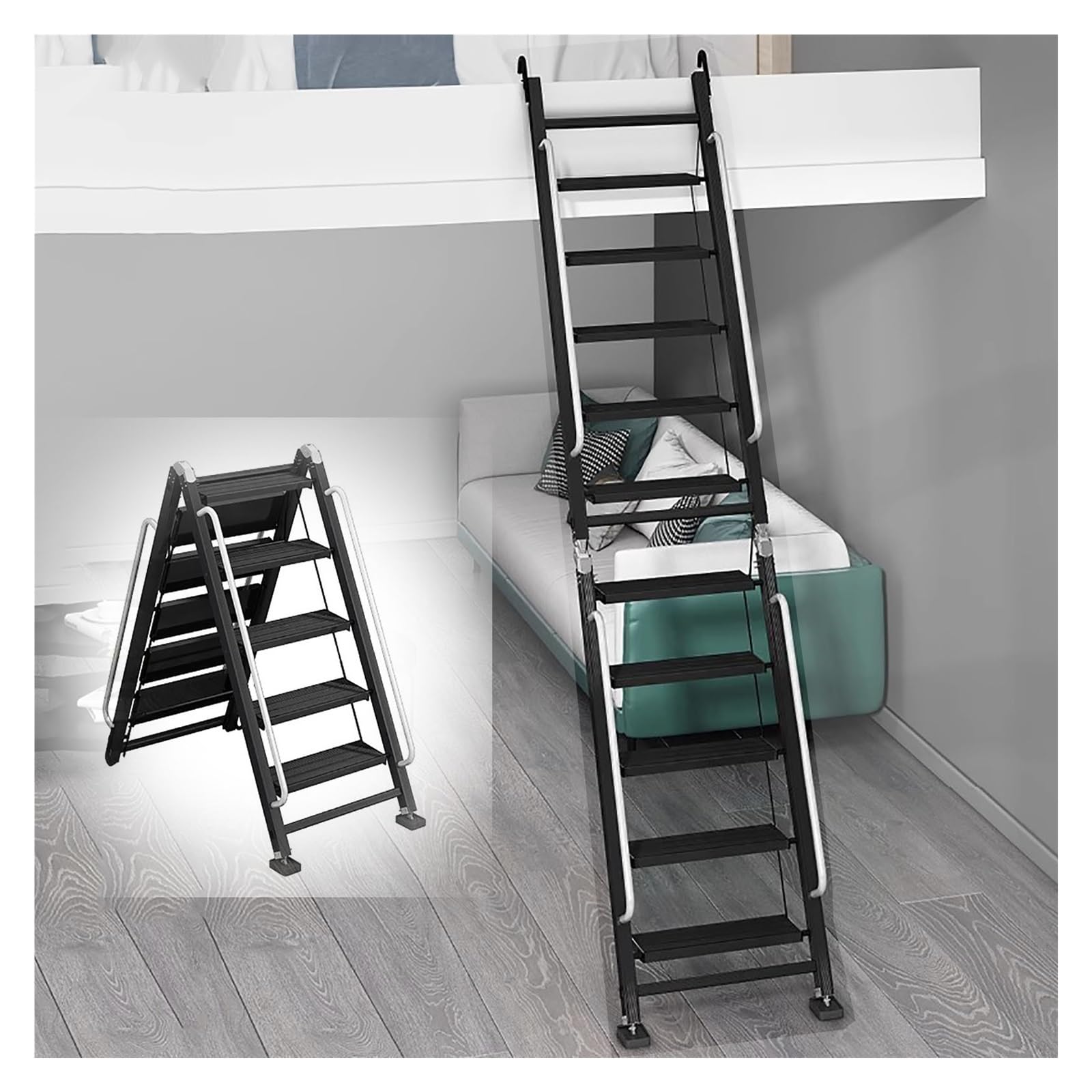 GJMSSMY Folding Bunk Bed Ladder with Non-Slip Steps & Hooks for Safe Loft Access and Emergency Escape