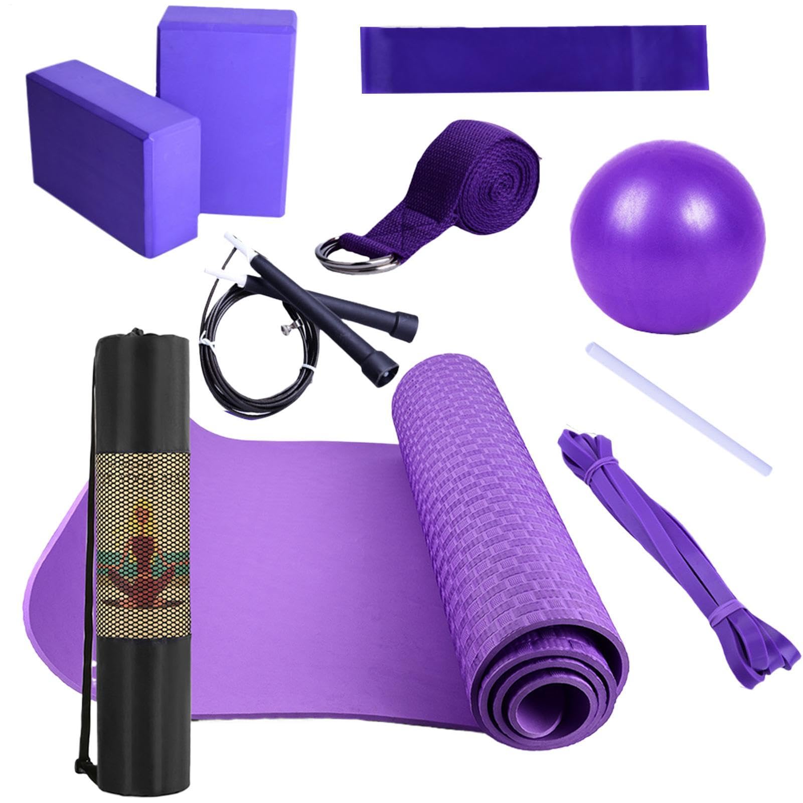 Juego de esterilla de yoga, kits de yoga para el entrenamiento en casa, esterilla de yoga con bolsa de transporte, equipo de fitness para pilates, ejercicios de suelo, incluyendo la banda de