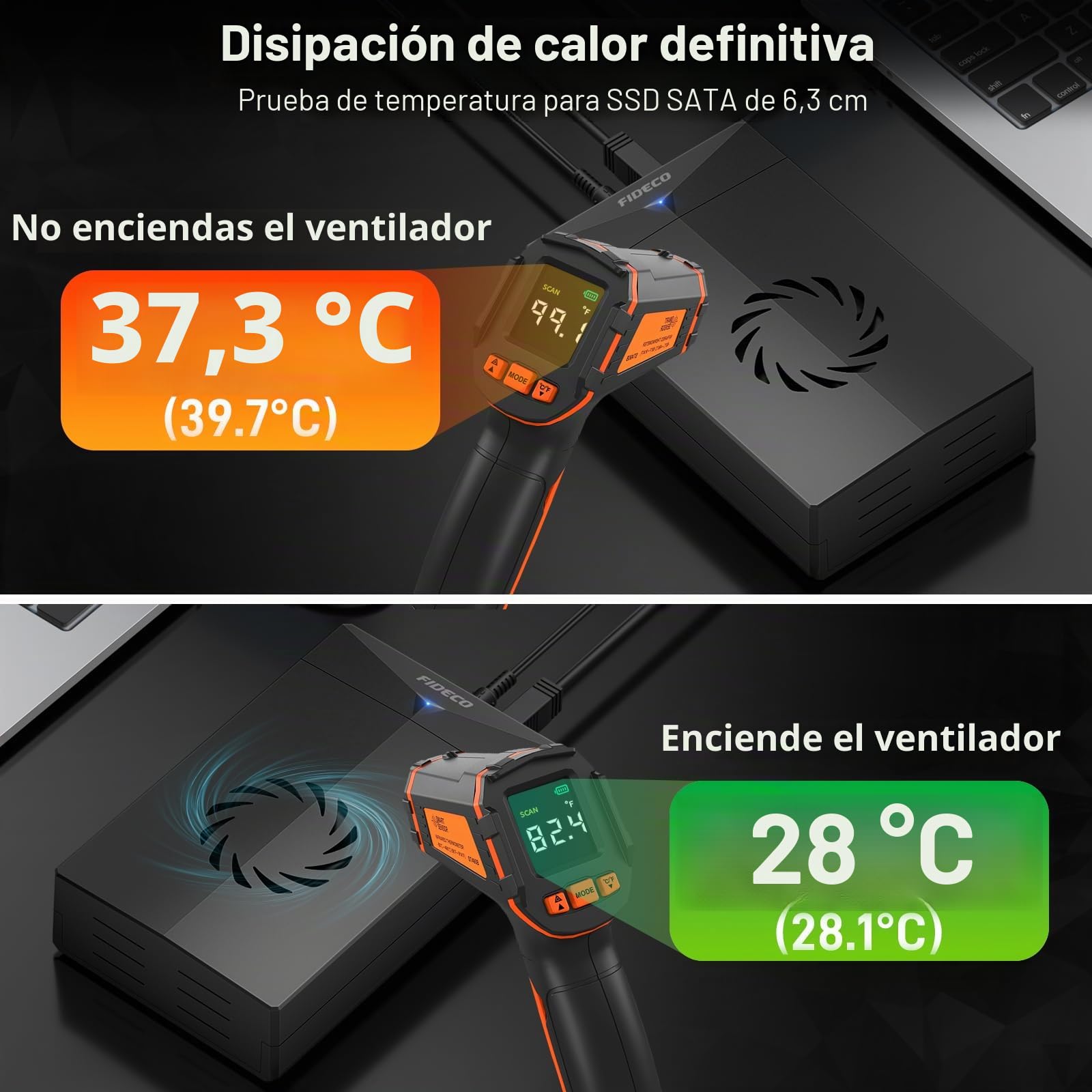 FIDECO Caja Disco Duro 3.5", USB 3.0 Carcasa Disco Duro, Caja Externa para Disco Duro de SATA de 2,5" o 3,5", Compatible con UASP