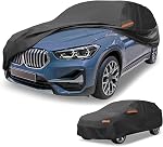 Couverture universelle de voiture imperméable à l'eau Tous les temps 210D-PU, UV Protection contre la pluie de soleil, convient pour SUV Longueur 191"-200", avec fermeture éclair côté gauche, noir