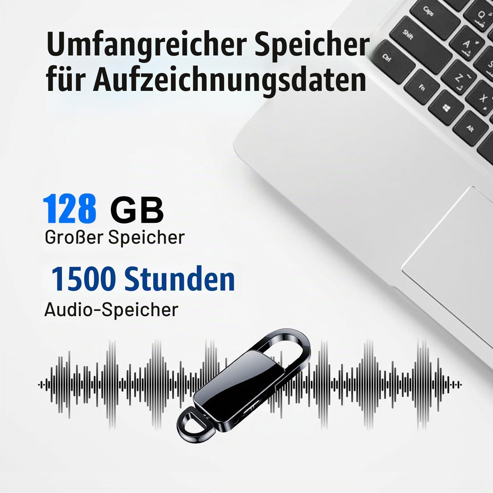 128GB Diktiergerät Mini, Voice Activated Recorder mit Dreifacher Rauschunterdrückung, 1500H Audio Speicher und 8-Stunden Akkulaufzeit für Meetings, Vorträge, Interviews