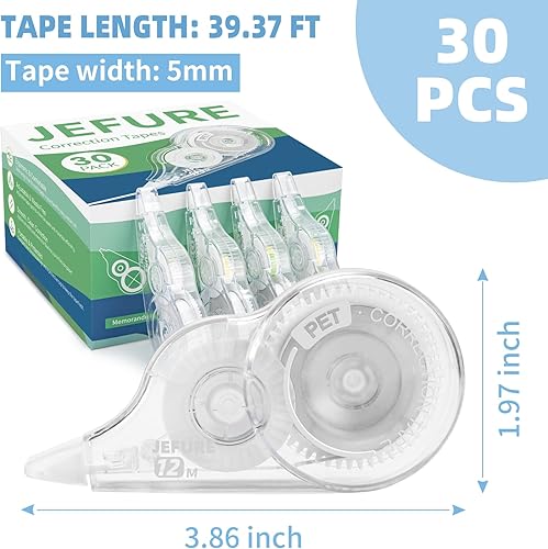 Miniatura 2 de 30 cintas correctoras de 39.4 pies, cinta resistente a desgarros a granel para escuela, oficina, toma de notas, diario (ancho de cinta de 0.2
