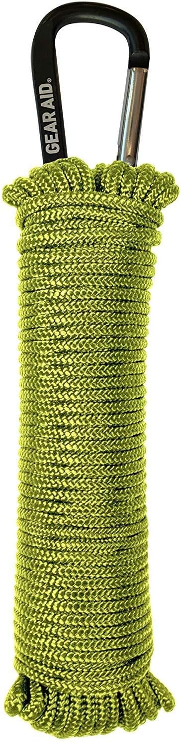 Gear Aid 325 Paracord and Carabiner, 3 mm Utility Cord for Camping and Hiking, Nav Green, 50 ft