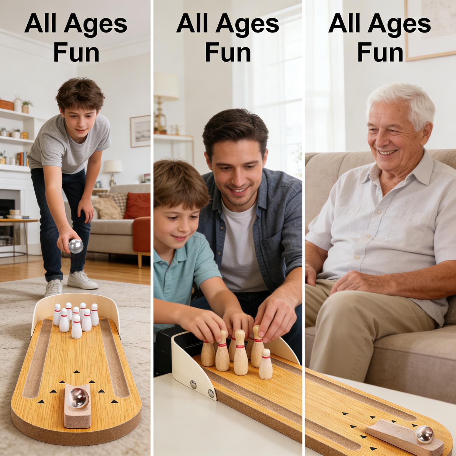 SANTA CASA Tabletop Mini Bowling Game Set for Adults Teens Kids, Wooden Funny Desktop Toys, Stress Relief Office Gadgets, White Elephant Gifts, Stocking Stuffers
