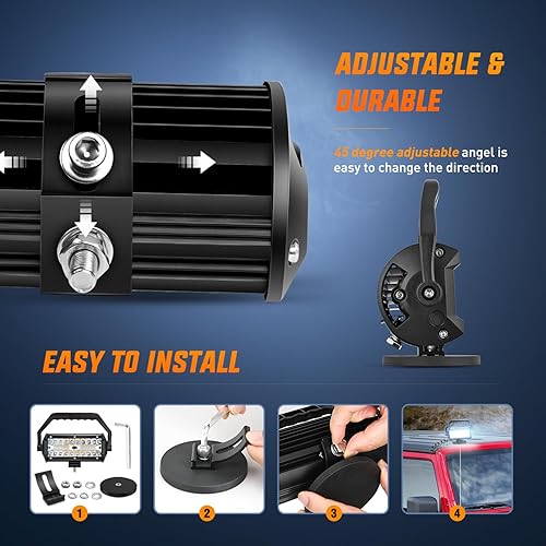 Miniatura 7 de Nilight - Barra de luz LED de 6.5 pulgadas, triple fila, combo de haz puntual y de inundación, pod para encendedor de cigarrillos con base magnética