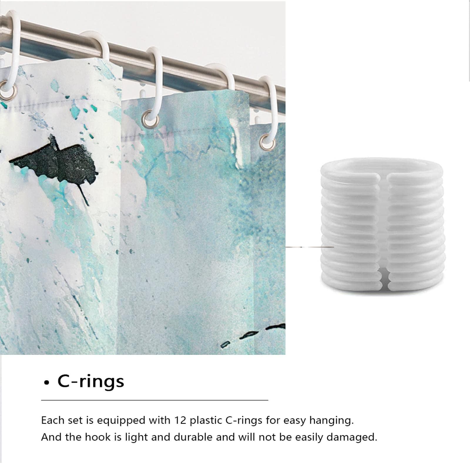 Pintura Abstracta con Juegos de Cortinas de Ducha Azules Juego de Cortinas de Ducha de Tinta artística con Ganchos Cortina de Ducha Impermeable y fácil de Limpiar para baño W190xL220cm