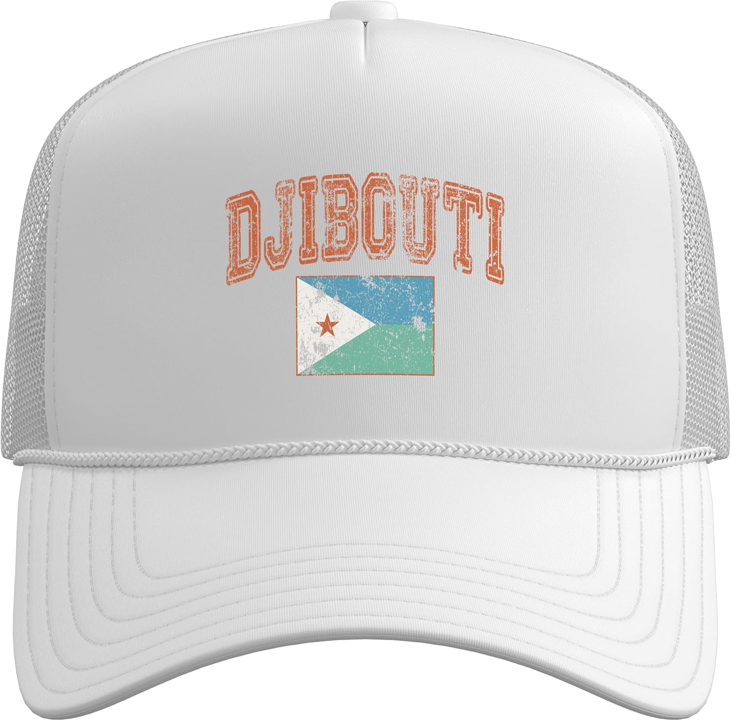 Vintage Retro Faded Djibouti Flag Trucker Hat with Adjustable Mesh Back