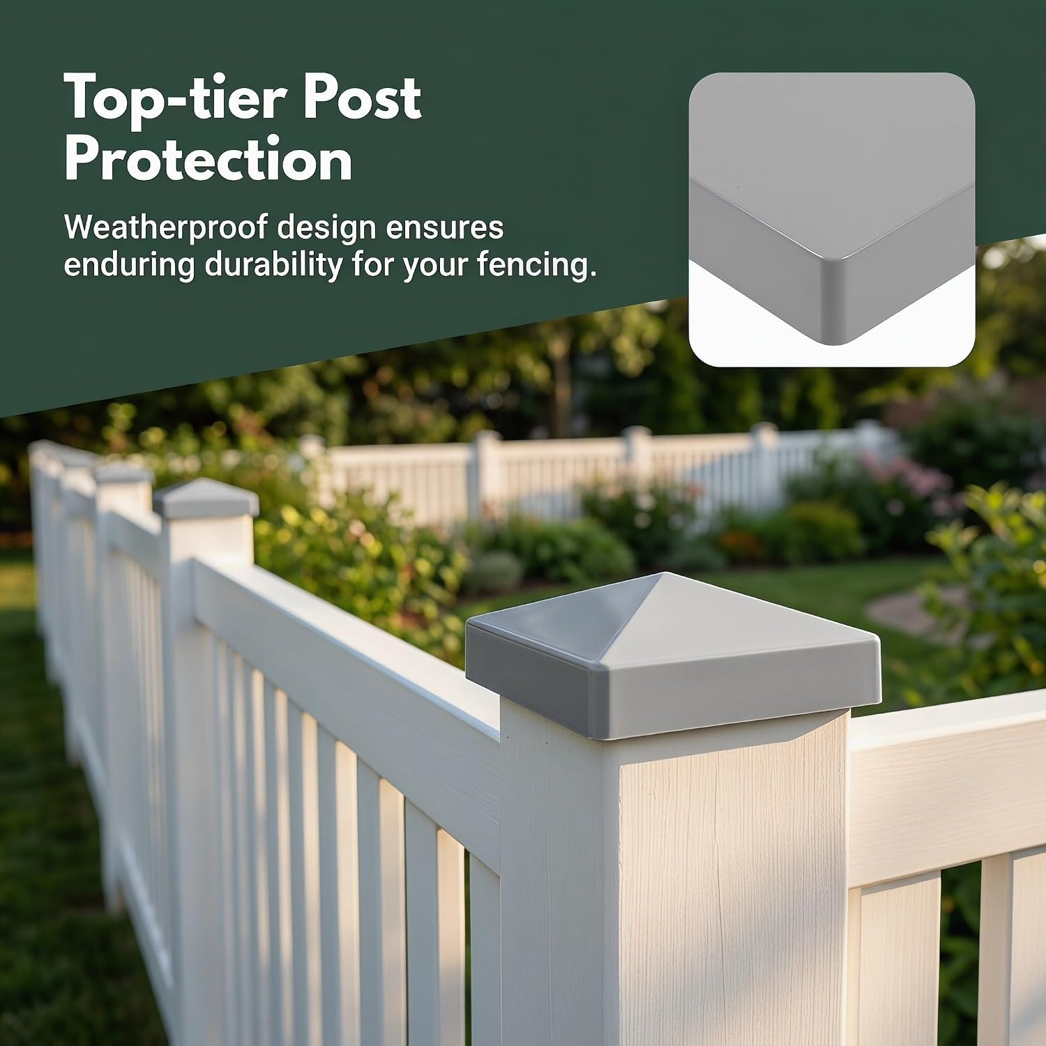8pcs PVC Fence Post Caps with Pyramid Top, 4.13" X 4.13" Decking Post Protectors for Guardrail and Rail Baluster, Weatherproof and Smooth Flat Finish for Outdoor Use