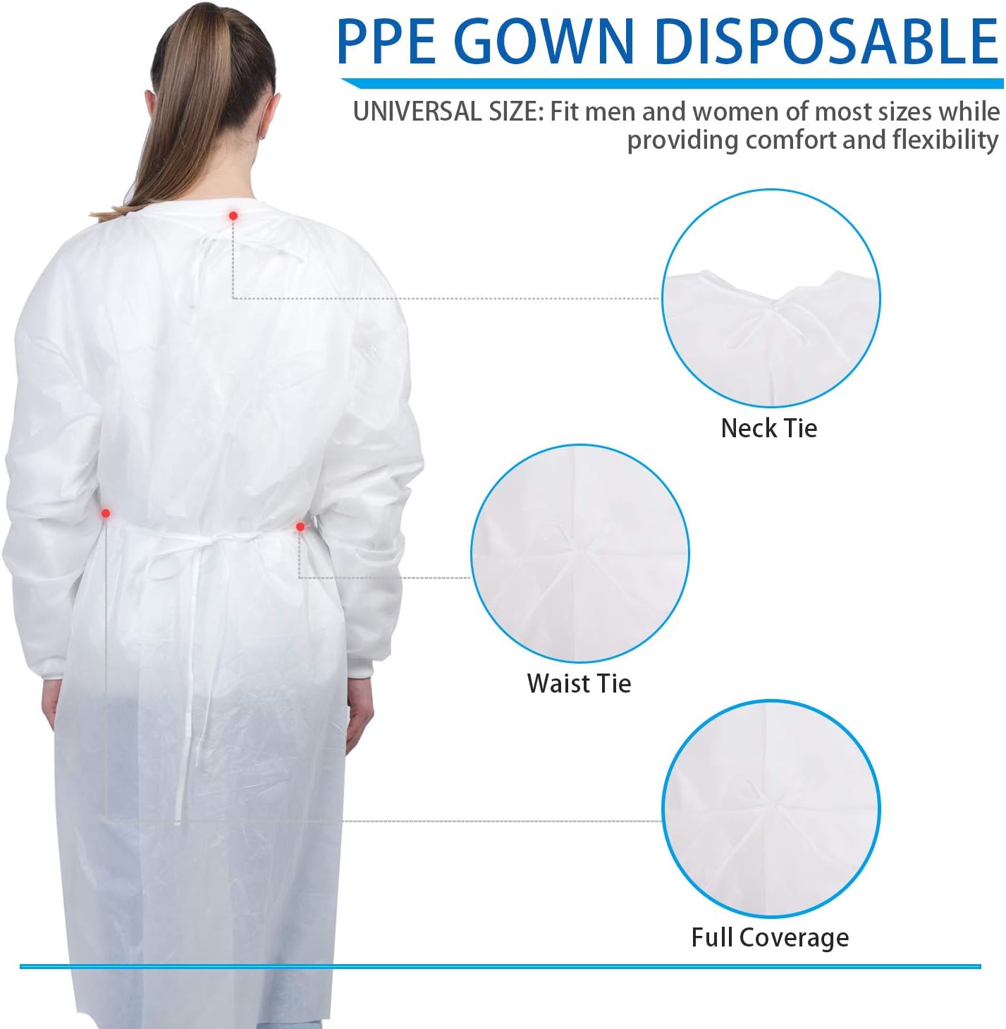 Top Rated 60PCS Medical-Gowns PPE-Gowns Protective Isolation-Gown - Waterproof Full Coverage Protection Neck Waist Ties YIDERBO