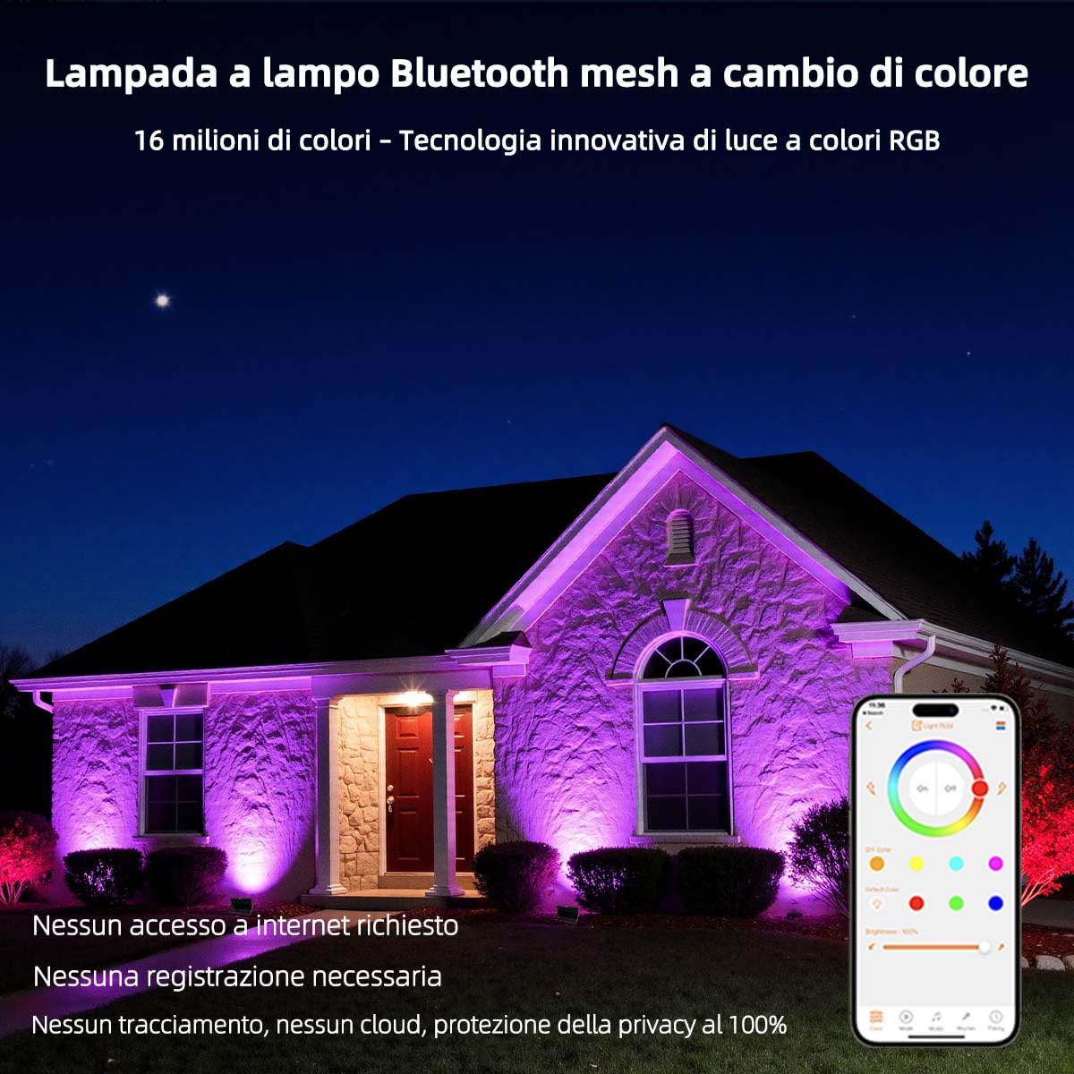 iLC LED Faretto Esterno 80W, equivalente a 800W, Cambio Colore Rgbw, 16 Milioni Colori, Raggruppamento, Timer 8000 lumen, Bianca Calda 2700K, Impermeabile Ip66 (2 pacchi)