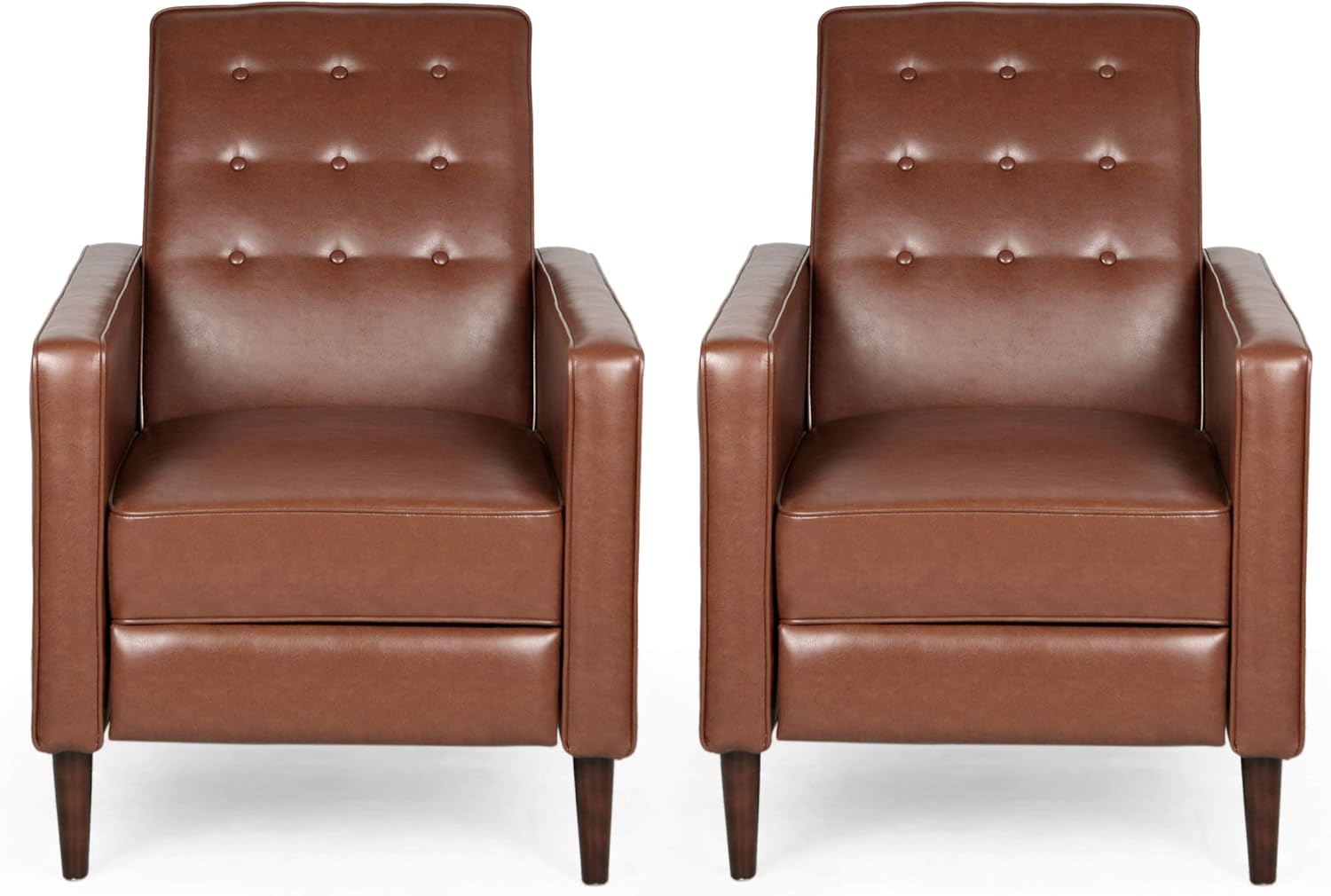 Deborah Mid-Century Modern Button Tufted Recliners (Set of 2), Cognac Brown and Dark Espresso