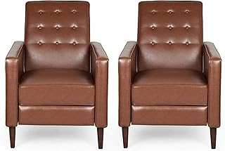 Christopher Knight Home Deborah Mid-Century Modern Button Tufted Recliners (Set of 2), Cognac Brown, Dark Brown