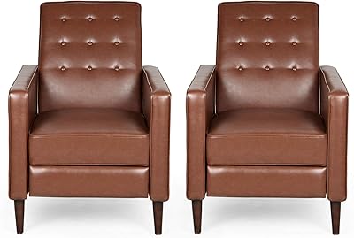 Christopher Knight Home Deborah Mid-Century Modern Button Tufted Recliners (Set of 2), Cognac Brown, Dark Brown