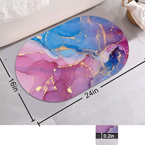 Miniatura 2 de Tapete de baño, diseño de mármol rosa y azul, de goma, antideslizante, de secado rápido, súper absorbente, delgado, para debajo de la puerta,