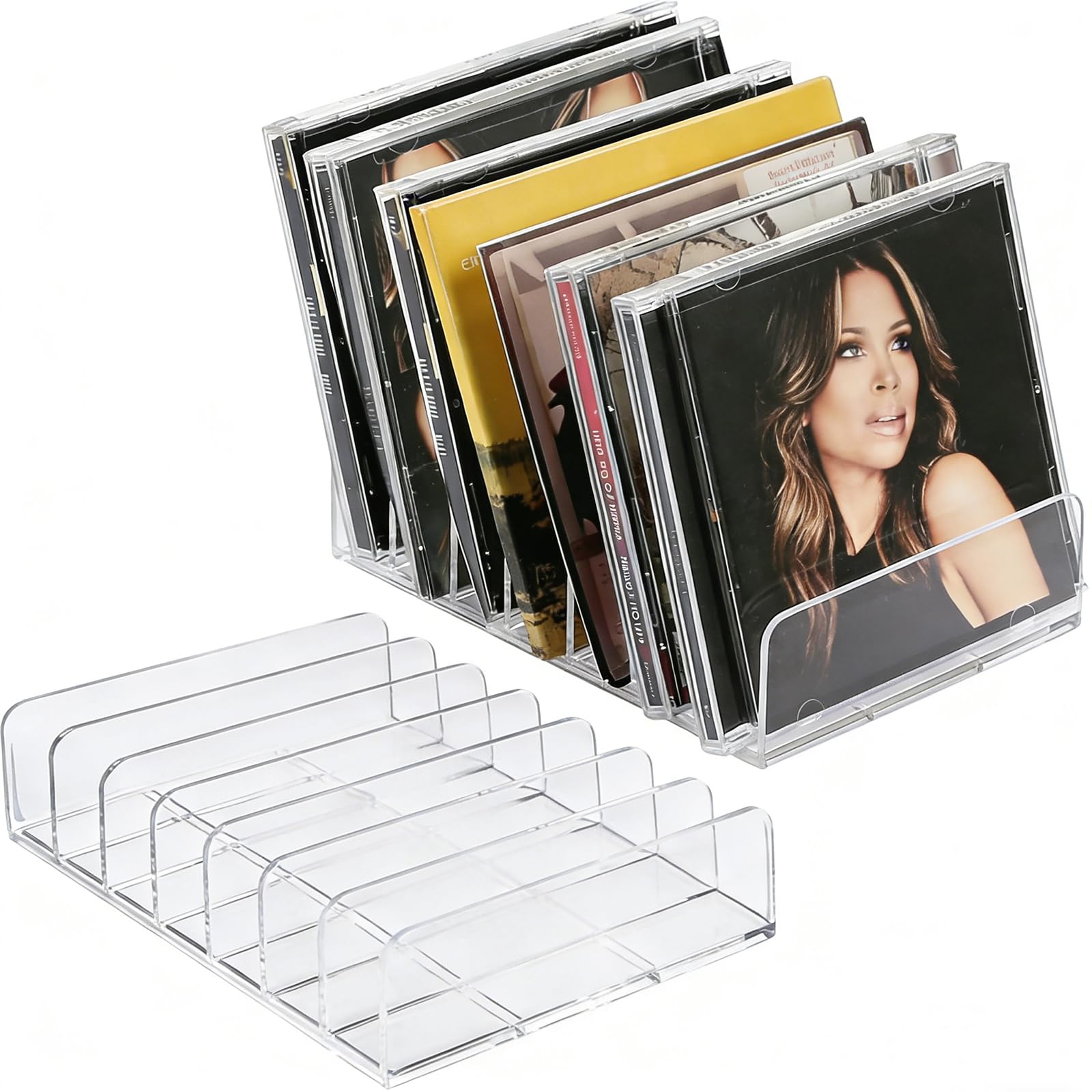CD Holder Case: 2 Pack Acrylic DVD and CD Storage Box - CD Display Rack CD Organizer - Vinyl Record Storage Holds up to 14 Standard CD Cases for Media Shelf Storage and Organization-image-17
