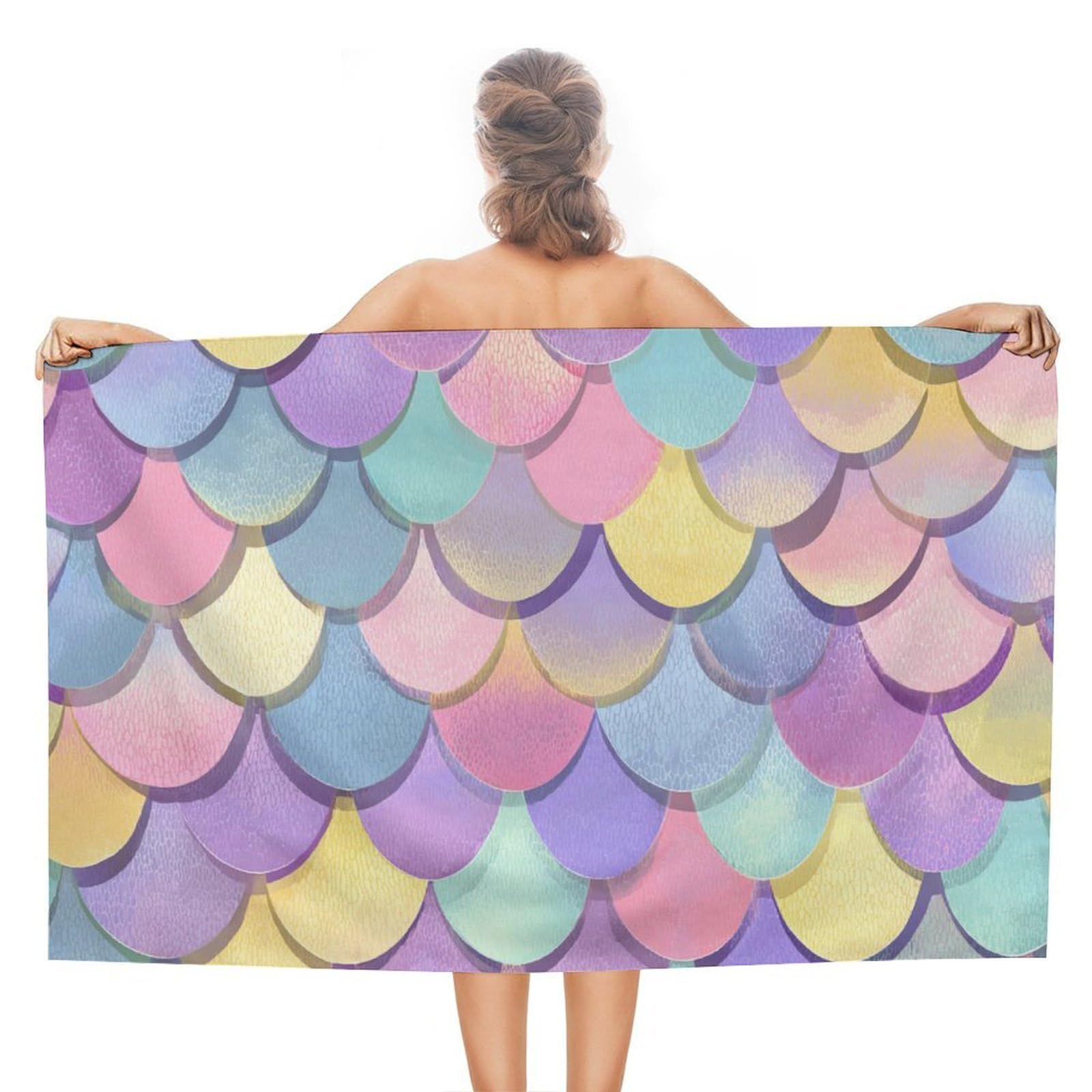 LSRCPD Pastel Mermaid Tail Beach Towel Sand Free Microfiber Large Shower Towels Multipurpose Absorbent for Bathroom Pool 130x80 CM