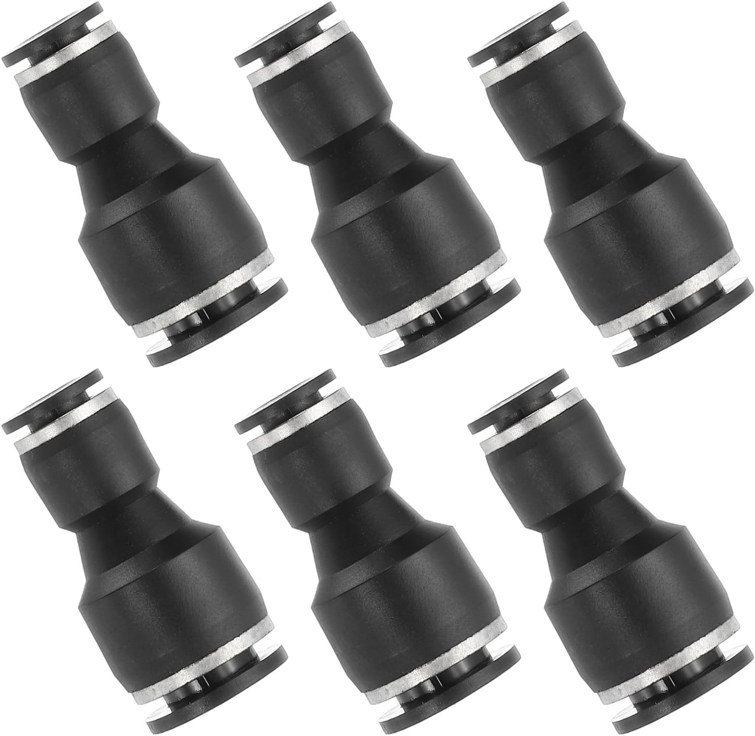 PATIKIL 6 Pcs Straight Union Push to Connect Fitting, 1/4" x 3/8" OD Tube Reducer Connector Quick Push Lock Adapter Air Hose Fitting for Pneumatic System Pipeline Connection, Black