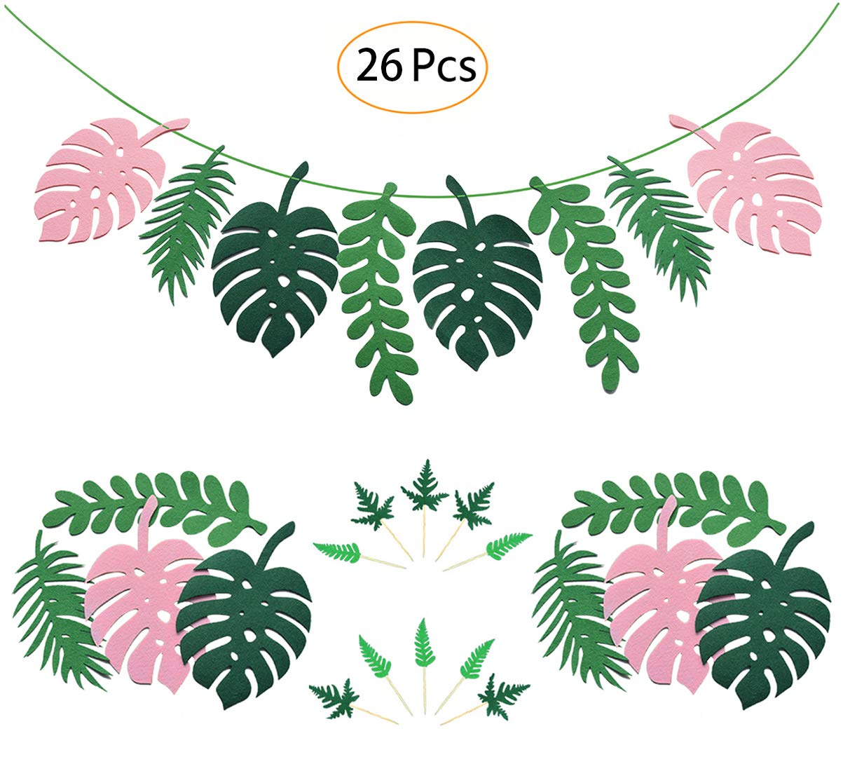 Buy PIXHOTUL Tropical Leaf Banner Garland with 10 Pcs Cake Topper
