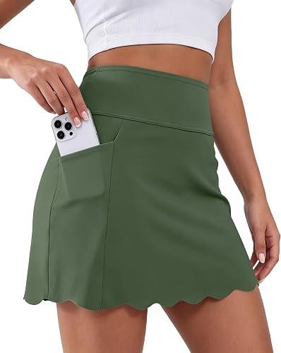 YIPINK Women's Tennis Skort with Pockets, Quick-Dry Scalloped Hem Sport Skort wi