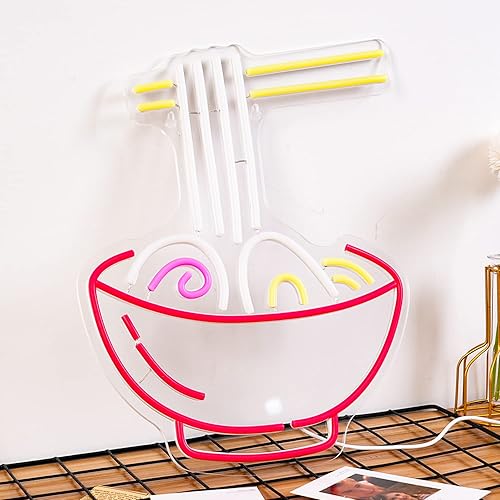 Miniatura 5 de Letrero de neón de ramen regulable, luces LED de neón de fideos ramen para decoración de pared, 16.1''X12.6'' letreros de neón vibrantes alimentados