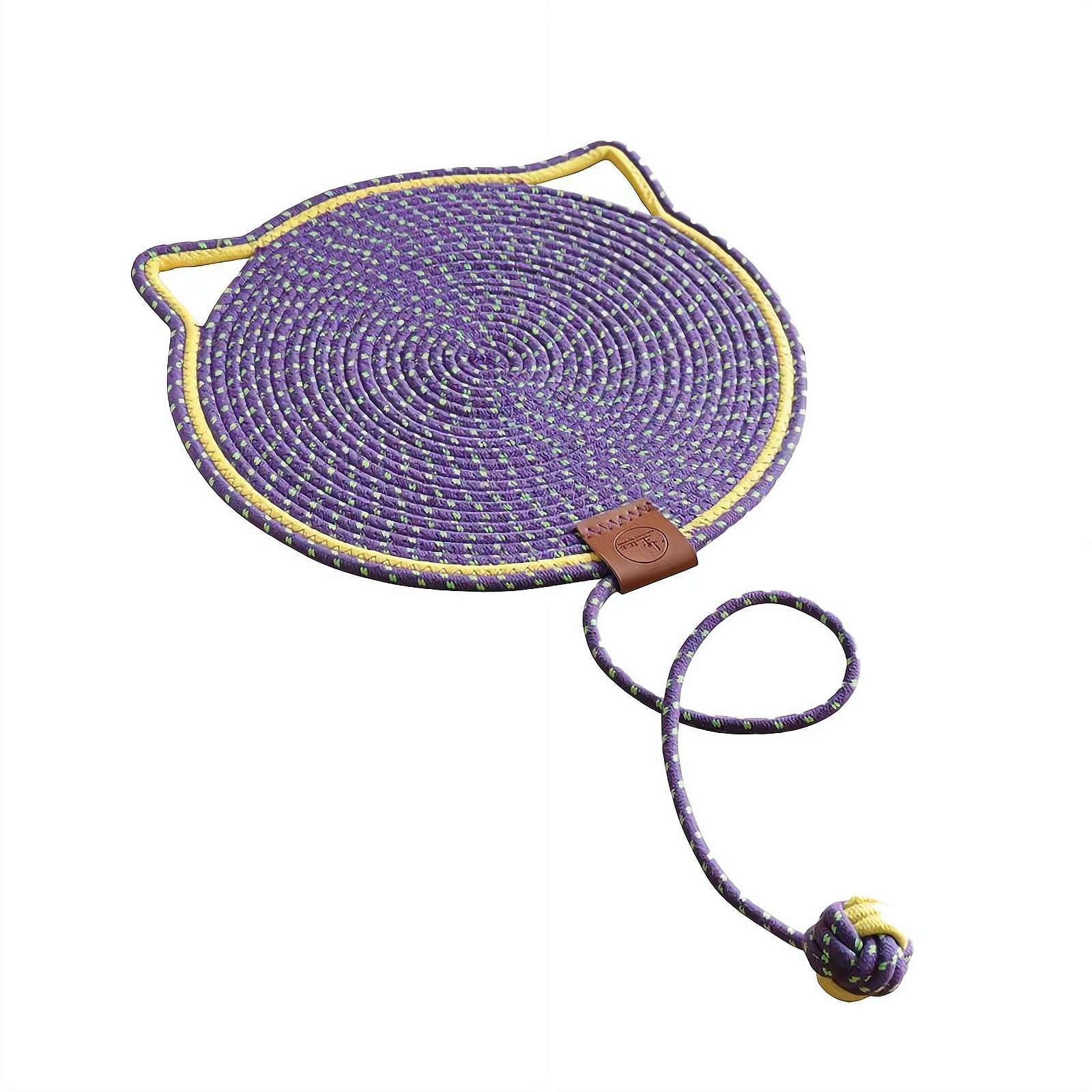 2 Pack Cat Scratching Pads, 16.9" Round Natural Cotton Rope - Wall Or Floor Scratcher With Hanging Toy - View #2
