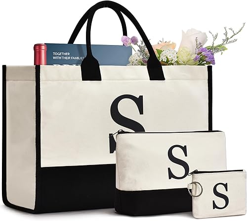 Miniatura 7 de Bolsa de lona con inicial, regalos de cumpleaños para mujeres, monograma personalizado, regalos para mujeres, madres, profesores, damas de honor