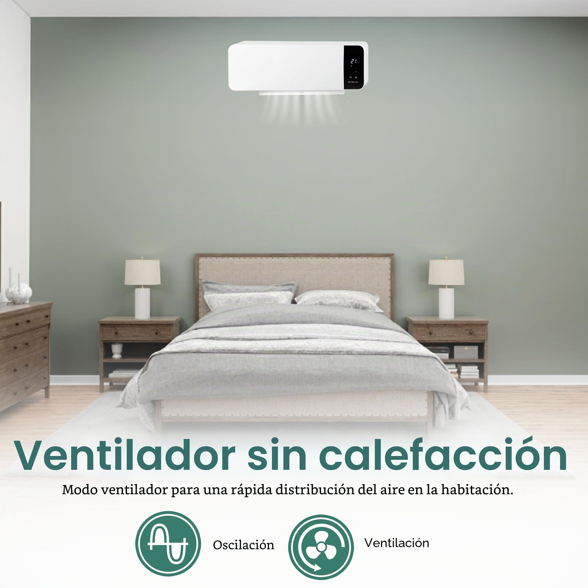 EMERIO FH-133172 Calentador de ventilador de pared, 2000 W, temporizador de remojo ajustable, elemento calefactor PTC (cerámica), 2 modos de calor, termostato ajustable, ventana abierta, detección