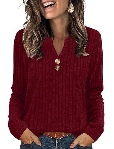 SAMPEEL Womens Sweaters Lightweight Long Sleeve Shirts V Neck Tops
