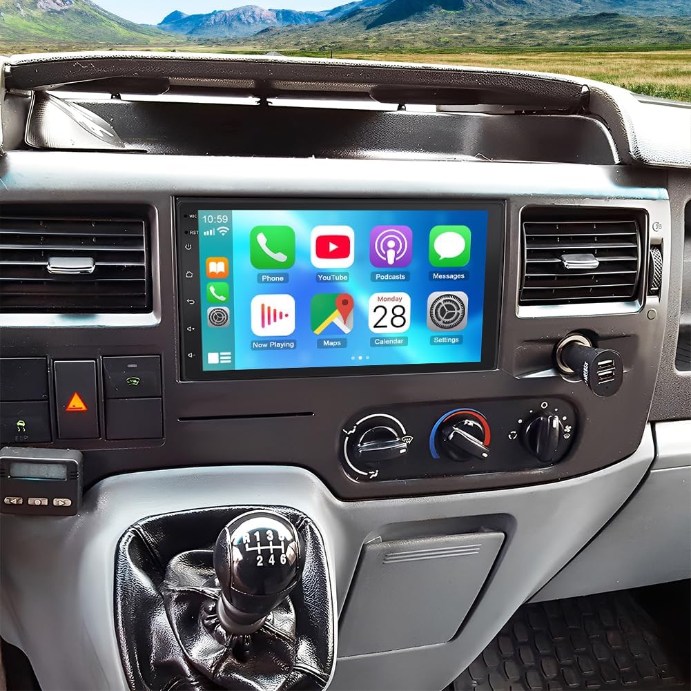 7 Inch Android 14 Double Din Car Stereo for Ford Transit MK7 Head Unit 2 Din Car Radio with CarPlay Wireless Android Auto Sat Nav HD Touch Screen GPS WiFi FM RDS Bluetooth SWC Backup Camera,2G+32G