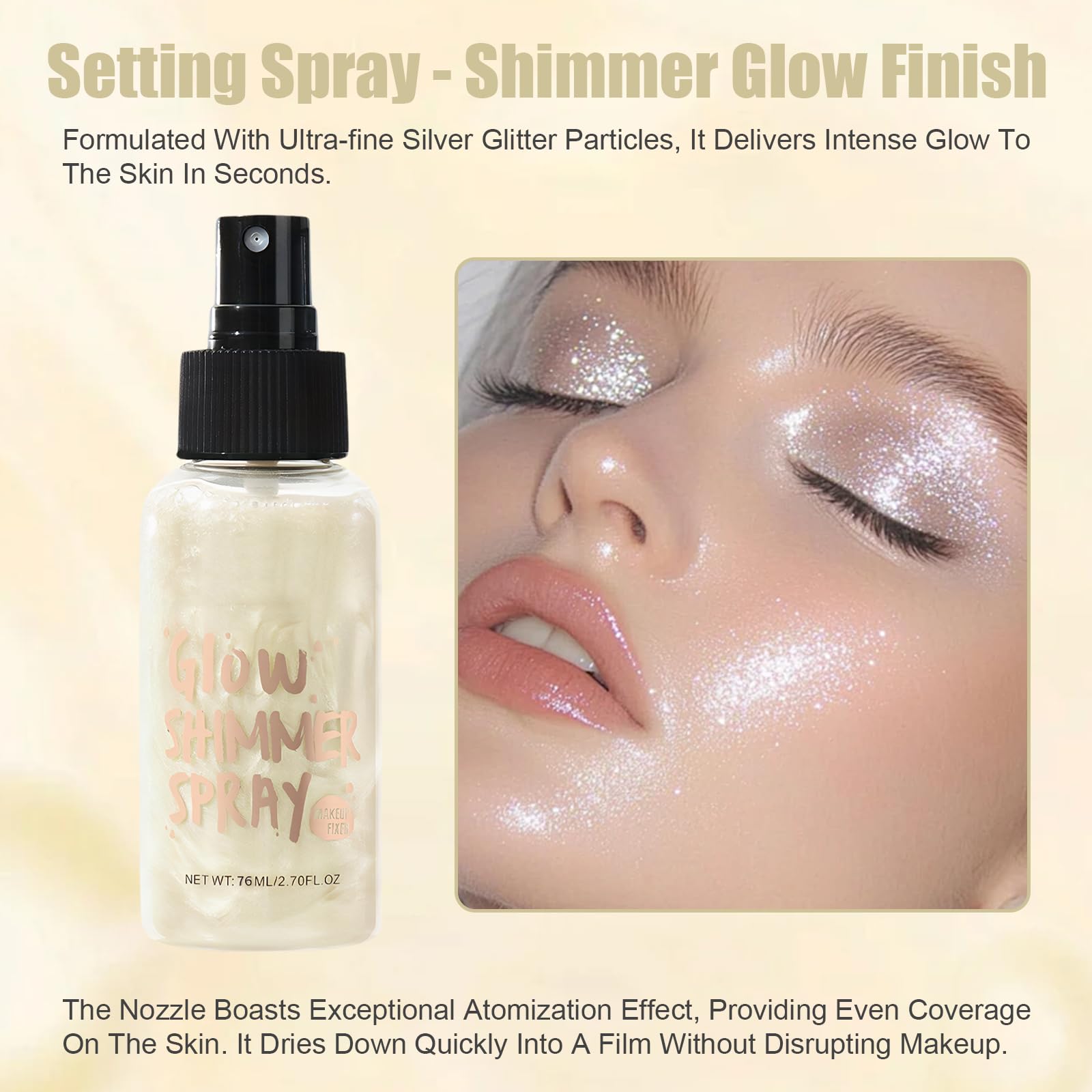 Spray glitterato da 80 ml, impermeabile, per il viso, per capelli e corpo, nebbia ultra fine, copertura uniforme, make up veloce e brillante (01 bianco perla)
