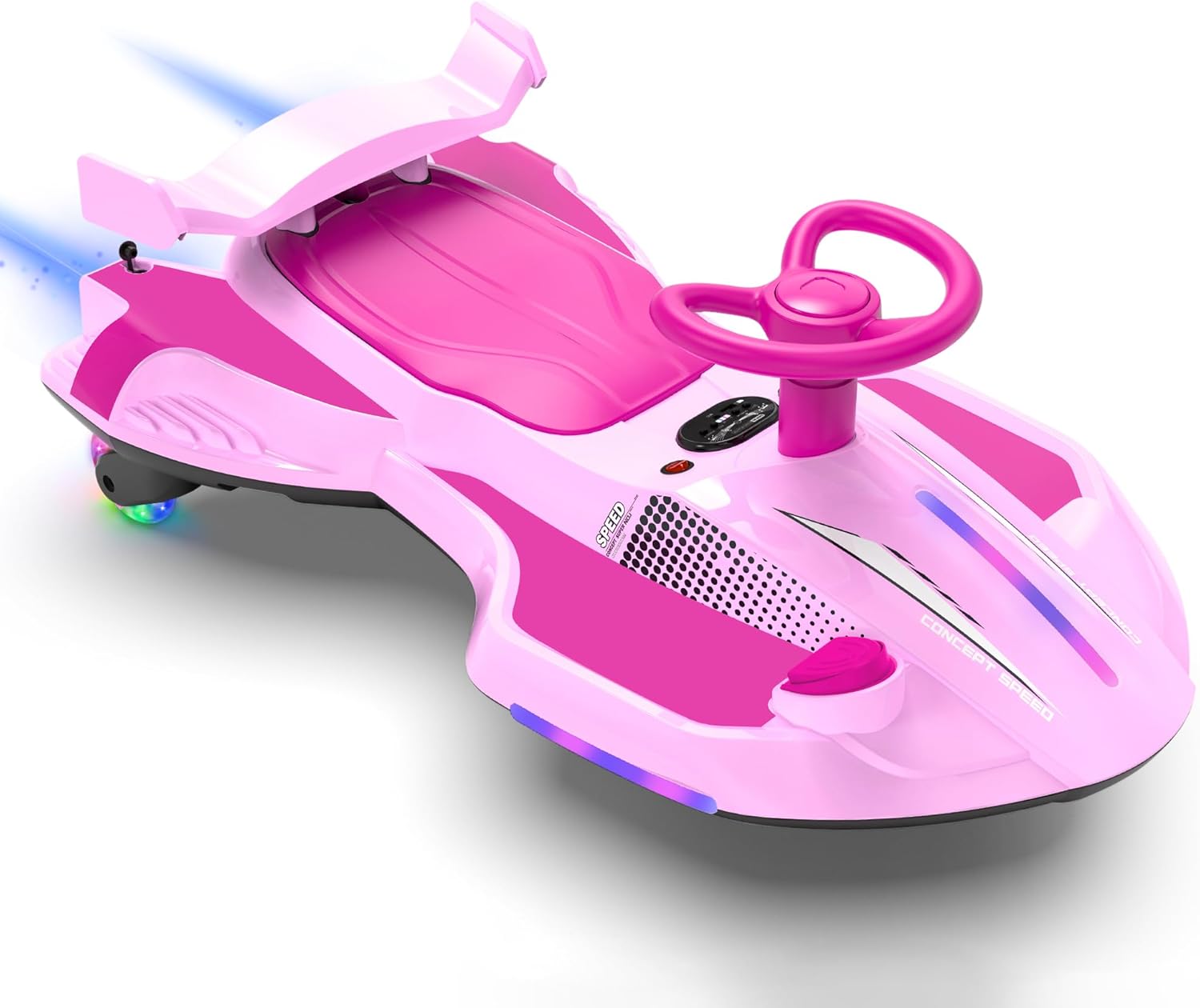 12V Electric Wiggle Car with Pedal for Kids, Rechargeable 2 in 1 Swing Car, Drifting Ride On Toys with Backrest, Anti-Rollover, Spray, Flashing Light, Music, for Ages 3 and Up (Pink)