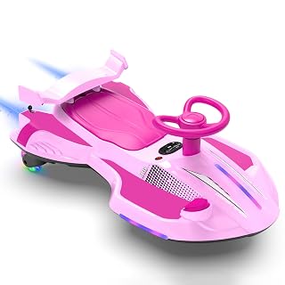 12V Electric Wiggle Car with Pedal for Kids, Rechargeable 2 in 1 Swing Car, Drifting Ride On Toys with Backrest, Anti-Rollover, Spray, Flashing Light, Music, for Ages 3 and Up (Pink) - Amazon product rated Grade A
