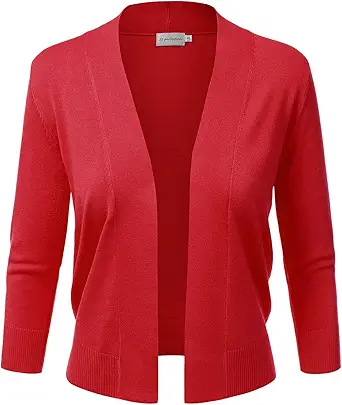 JJ Perfection Women's Basic 3/4 Sleeve Open Front Cropped Cardigan with Plus Size