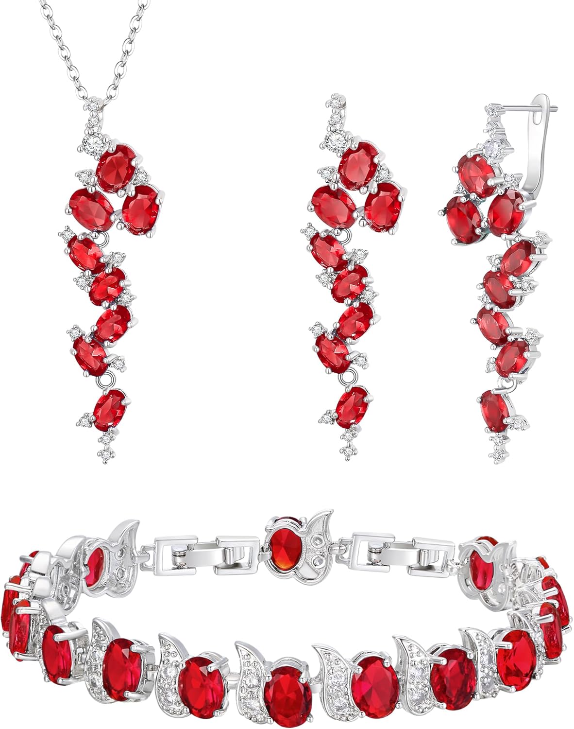 BriLove Elegant Gorgeous Cubic Zirconia Multi Oval Cluster Pendant Necklace Dangle Earrings Tennis Bracelet Gift for Wedding/Anniversary/Birthday/Mother's Day/Christmas