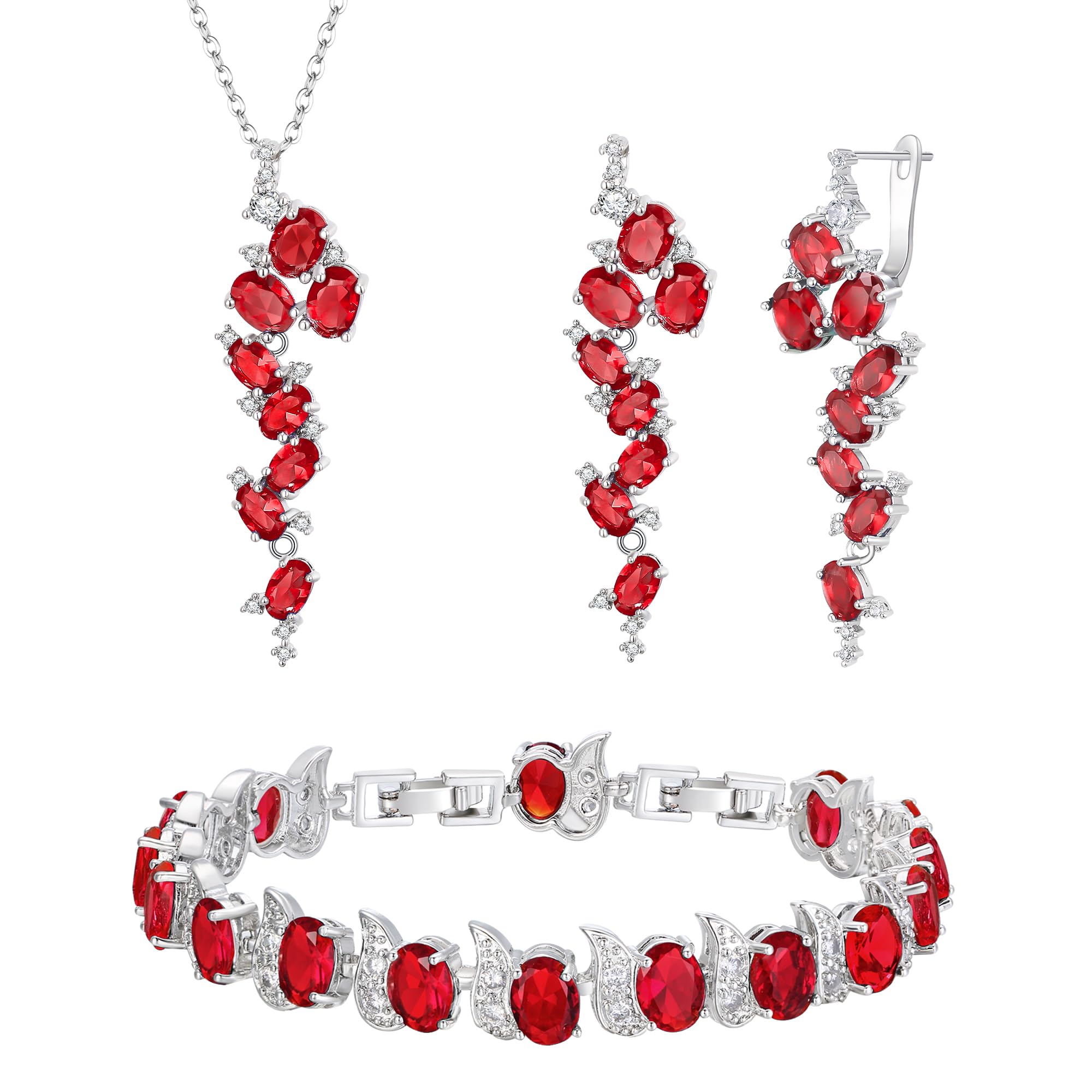 BriLove Elegant Gorgeous Cubic Zirconia Multi Oval Cluster Pendant Necklace Dangle Earrings Tennis Bracelet Gift for Wedding/Anniversary/Birthday/