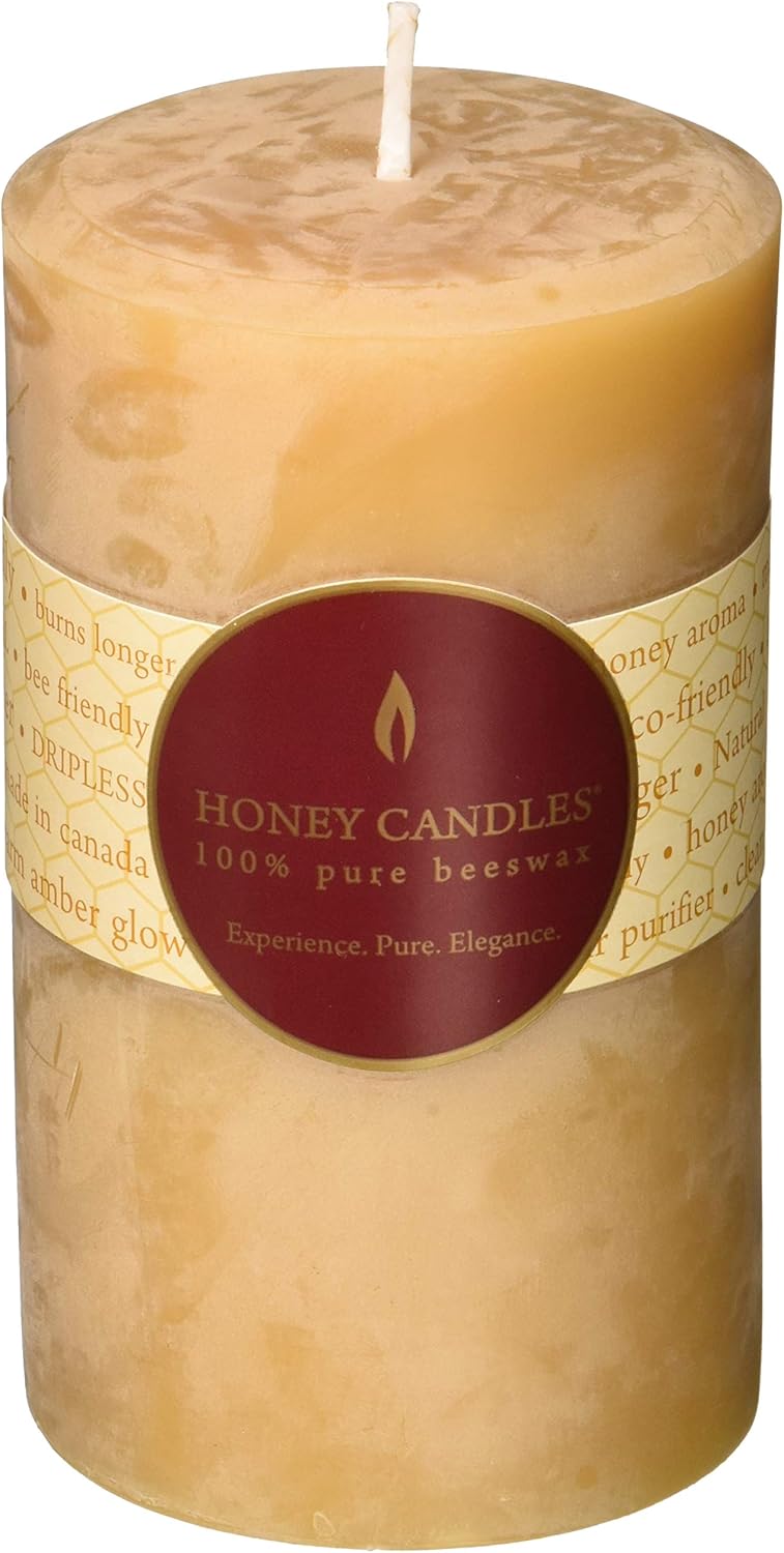 HONEY CANDLE 5In By 3In Square Pillar Candle Pure Beeswax, 1 EA