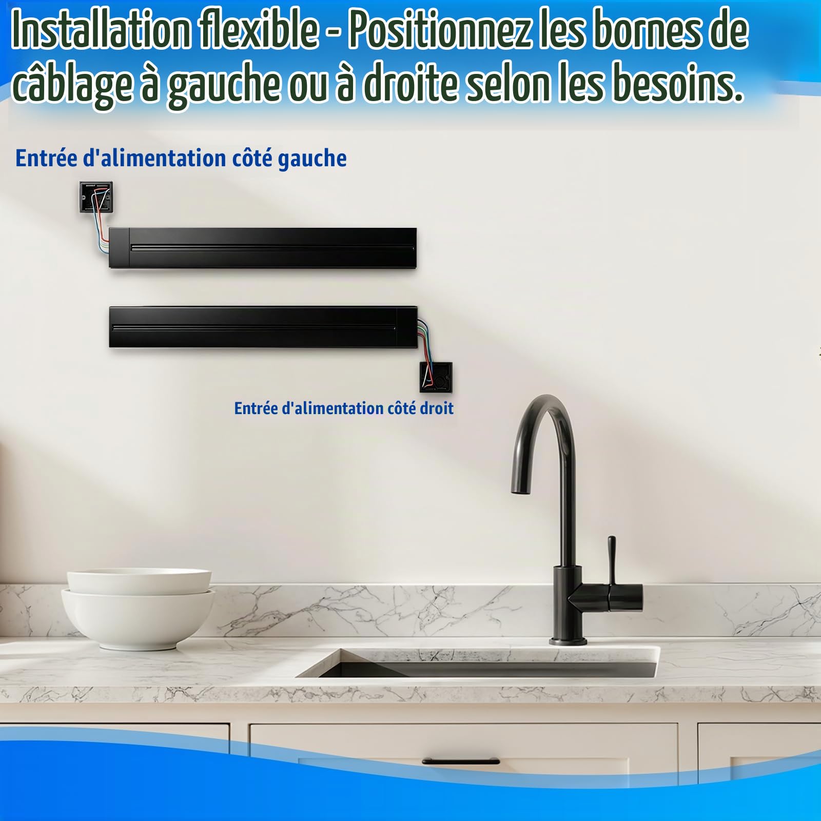 Rail Électrique Apparent 50 cm, avec 4 Prises EU – Modules Déplaçables, Alimentation Rotative Marche/Arrêt, Installation Facile sans Encastrement Mural, Idéal pour Cuisine, Salon Et Chambre
