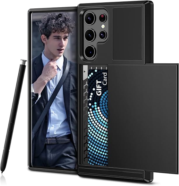 Vunake for Samsung S22 Ultra Case with Card Holder Galaxy S22 Ultra Phone Case Dual Layer Wallet Case Heavy Duty Shockproof Case Armor Bumper Protective Case Cover for Samsung Galaxy S22 Ultra,Black