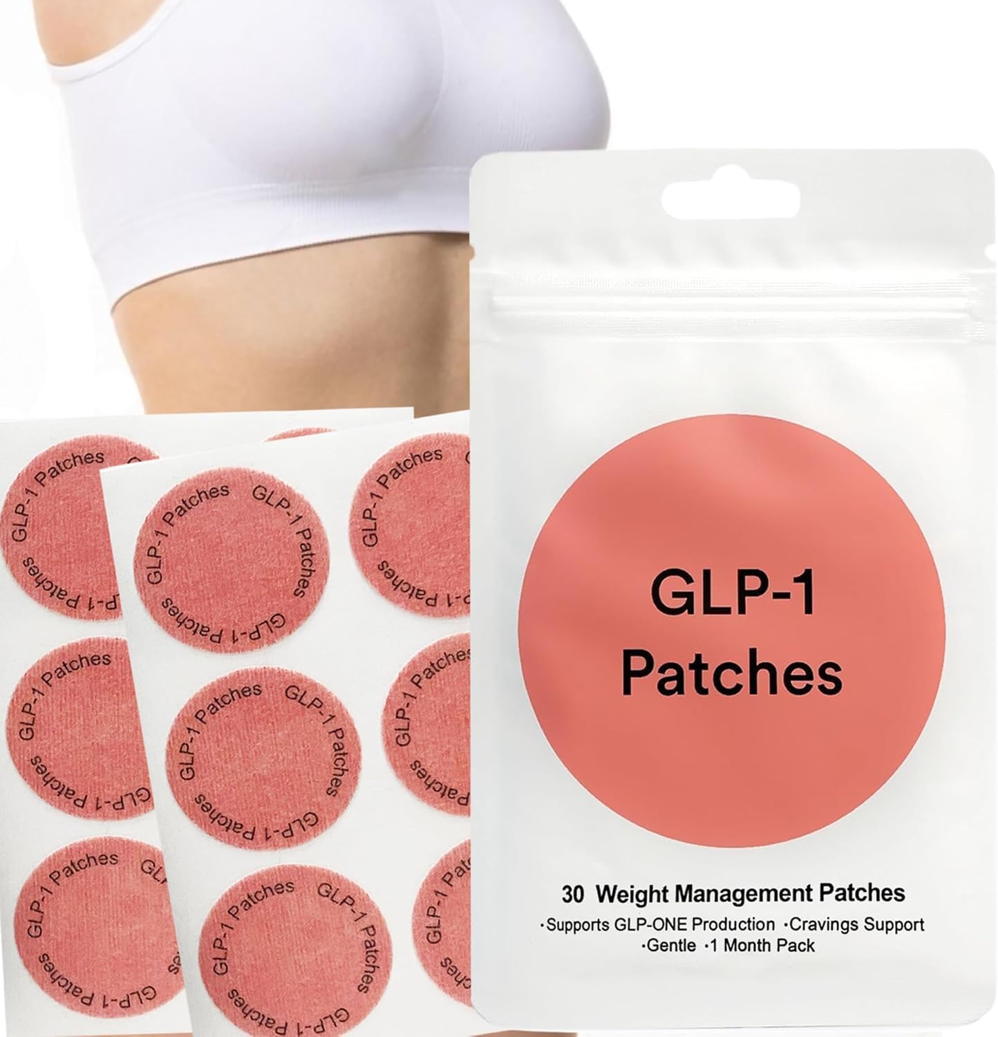 GLP-1 Patches with L Glutamine, Cinnamon, Chromium, Pomegranate and Berberine, Firming Skin Therapy – 30 Count