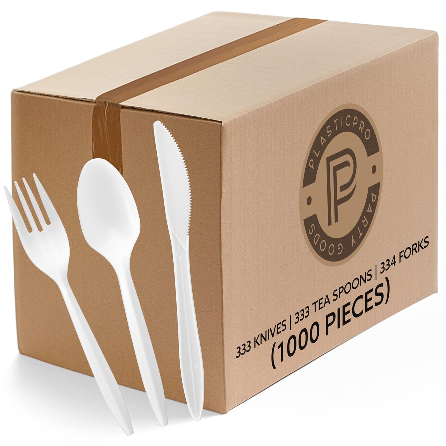 Plasticpro Cutlery Plastic Combo Sets Medium Weight Disposable Silverware White 1000 Count