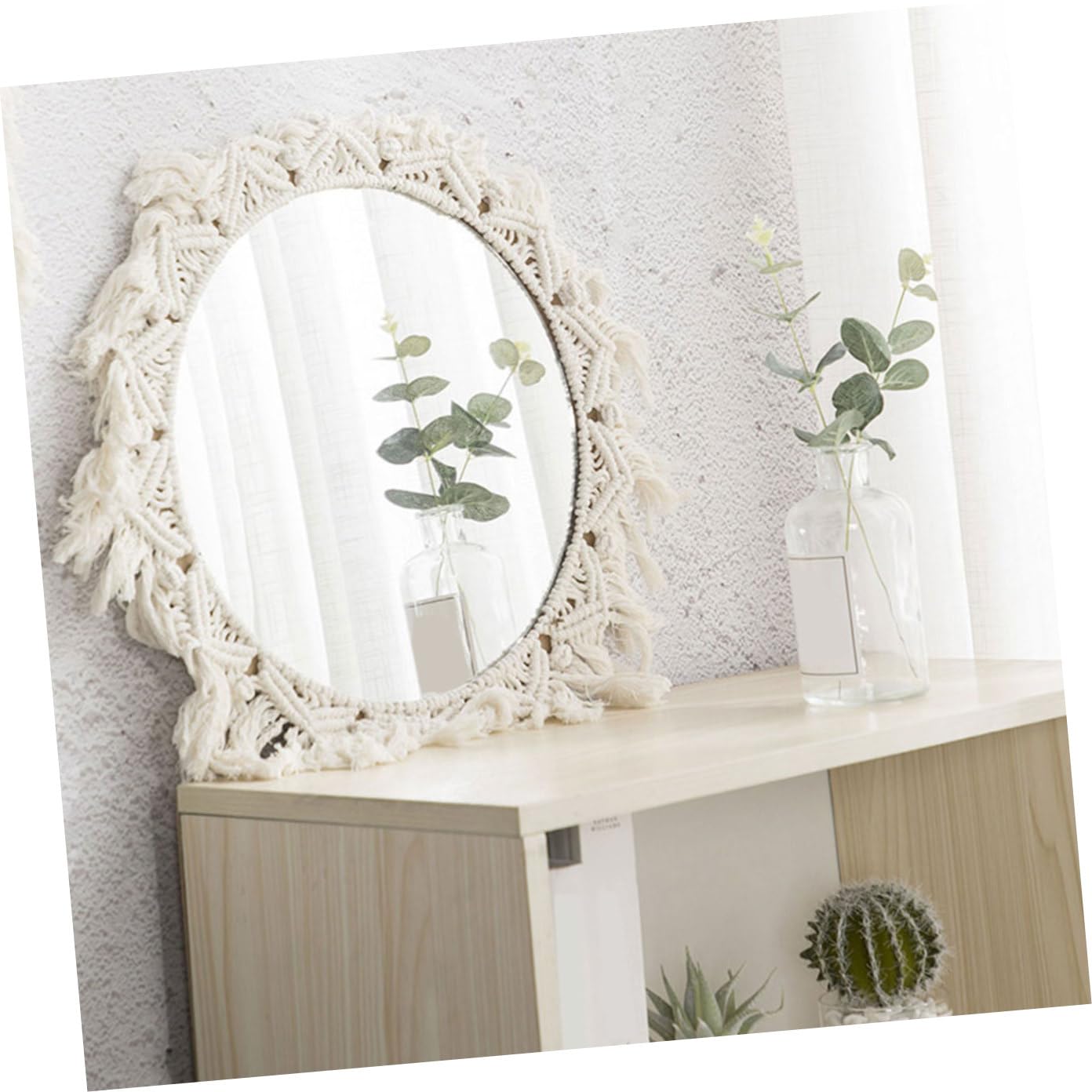 Cabilock Handgefertigter Wandspiegel aus Baumwollseil als Wanddekoration mit Minimalistischer Boho Optik für Wohnzimmer und Schlafzimmer Zufälliger Stil
