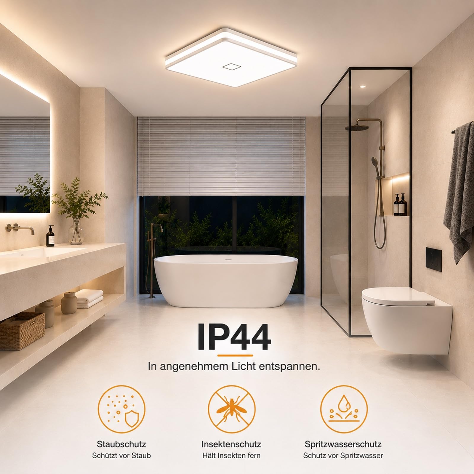 Deckenlampe eckig 24W, led deckenleuchte dimmbar mit App, Badezimmer Lampe decke Warmweiß/Naturweiß/Kaltweiß(3000-5000K) mit Nachtlicht, Badlampe modern für Bad Küche Schlafzimmer Wohnzimmer Flur 32CM
