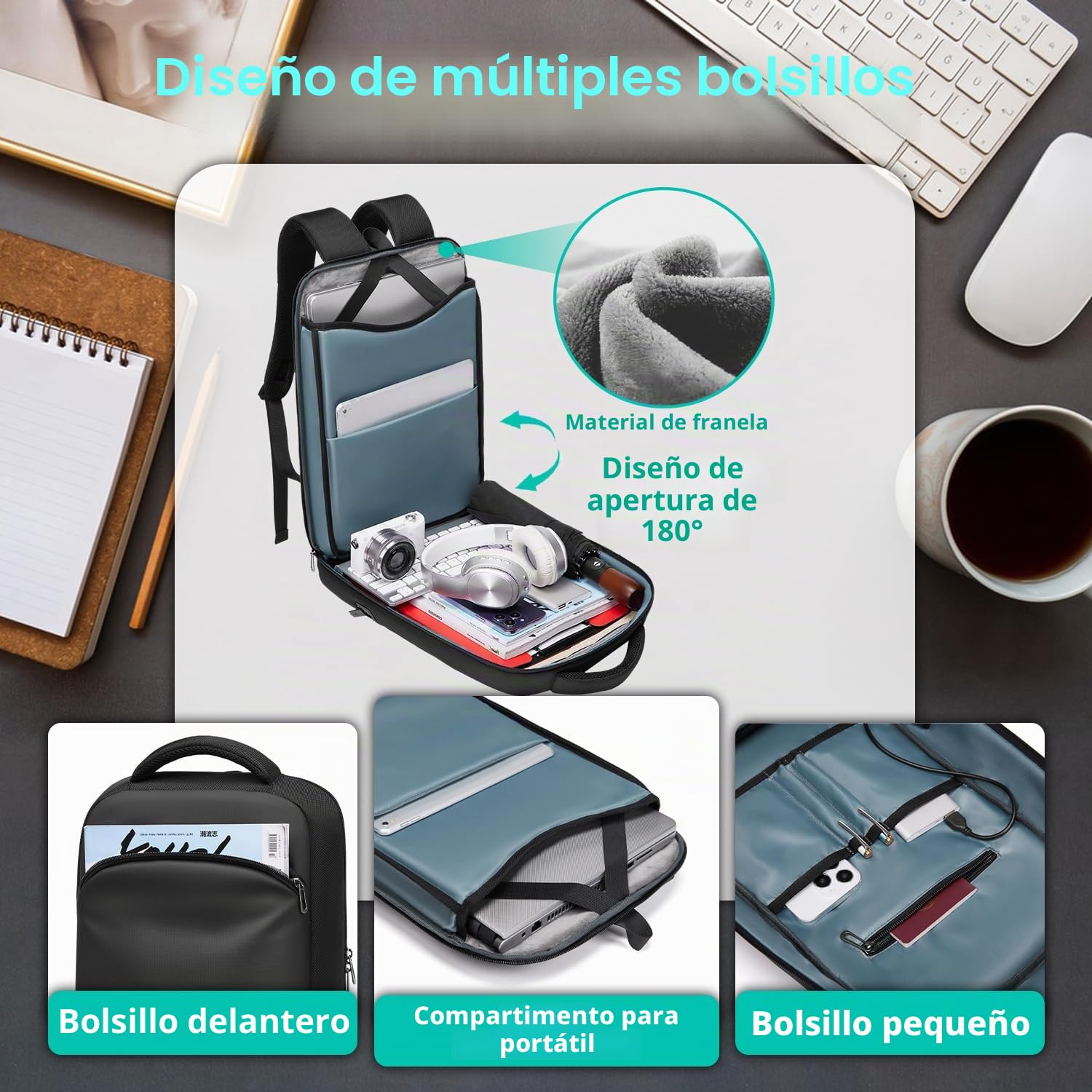 Mochila Ordenador Portatil 15.6 Pulgadas Mochila Hombre Trabajo Impermeable Antirrobo con Puerto de Carga USB para Oficina Universidad Escuela Viajes Negocios-Negro