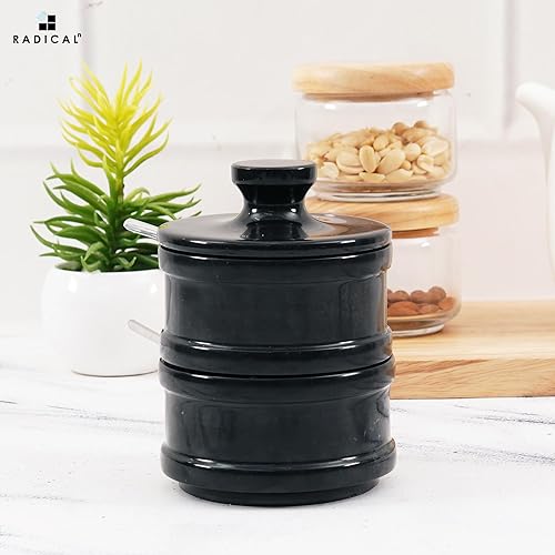 Miniatura 2 de Radicaln Bodega doble de sal de 5 pulgadas hecha a mano con tapa, cuencos de sal y pimienta de 2 pulgadas, ideal para joyas, mantequilla, azúcar