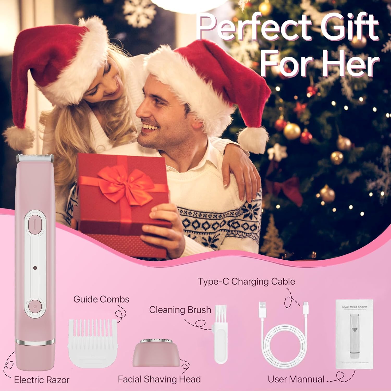 RUIM Bikini Trimmer for Women, 2-in-1 Electric Razor & Pubic Hair Remover - Painless for Sensitive Skin, IPX6 Waterproof, Cordless & USB Rechargeable for Travel, Gift for Her (Pink) - Image 9