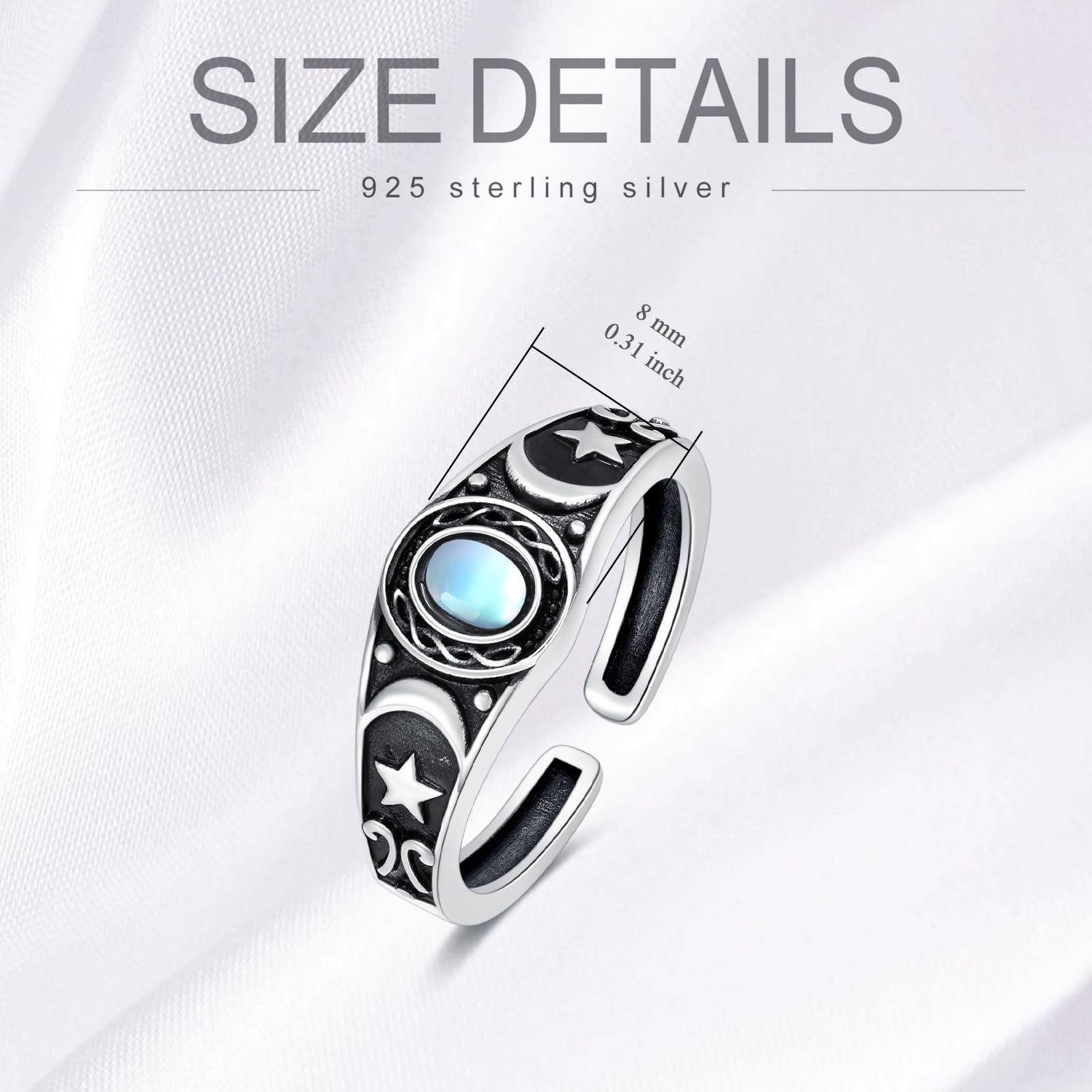 VONALA Anello da donna con pietra di luna, in argento sterling 925, regolabile, anello a mezzaluna aperta, regalo per donne, amici, famiglia
