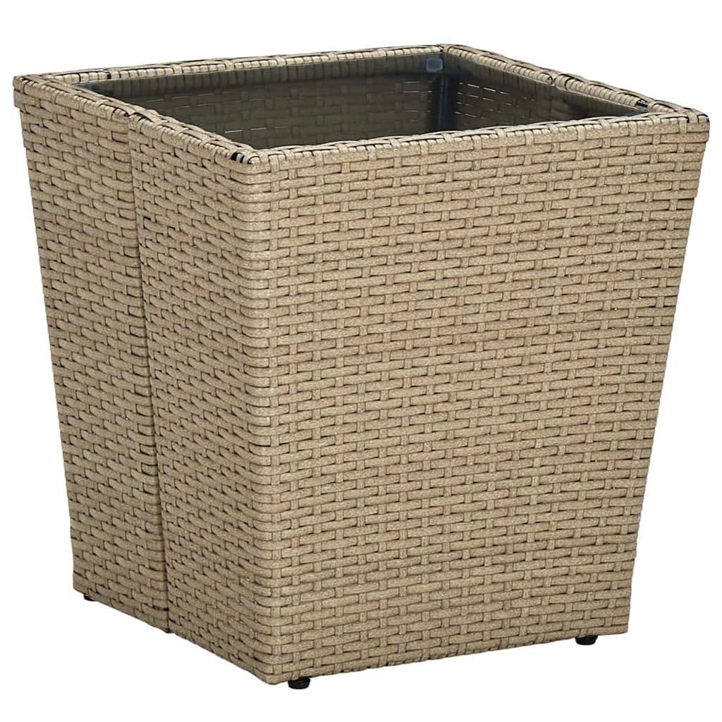 SXZenSpace Tea Table Beige 41.5x41.5x44 cm Small Outdoor Coffee PE Rattan with Tempered Glass Top UV Resistant for Patio Garden Balcony